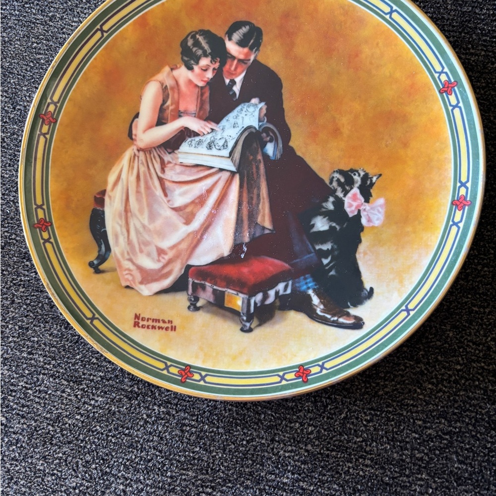 Norman Rockwell Mixed Media Art Plate Yellow and Red